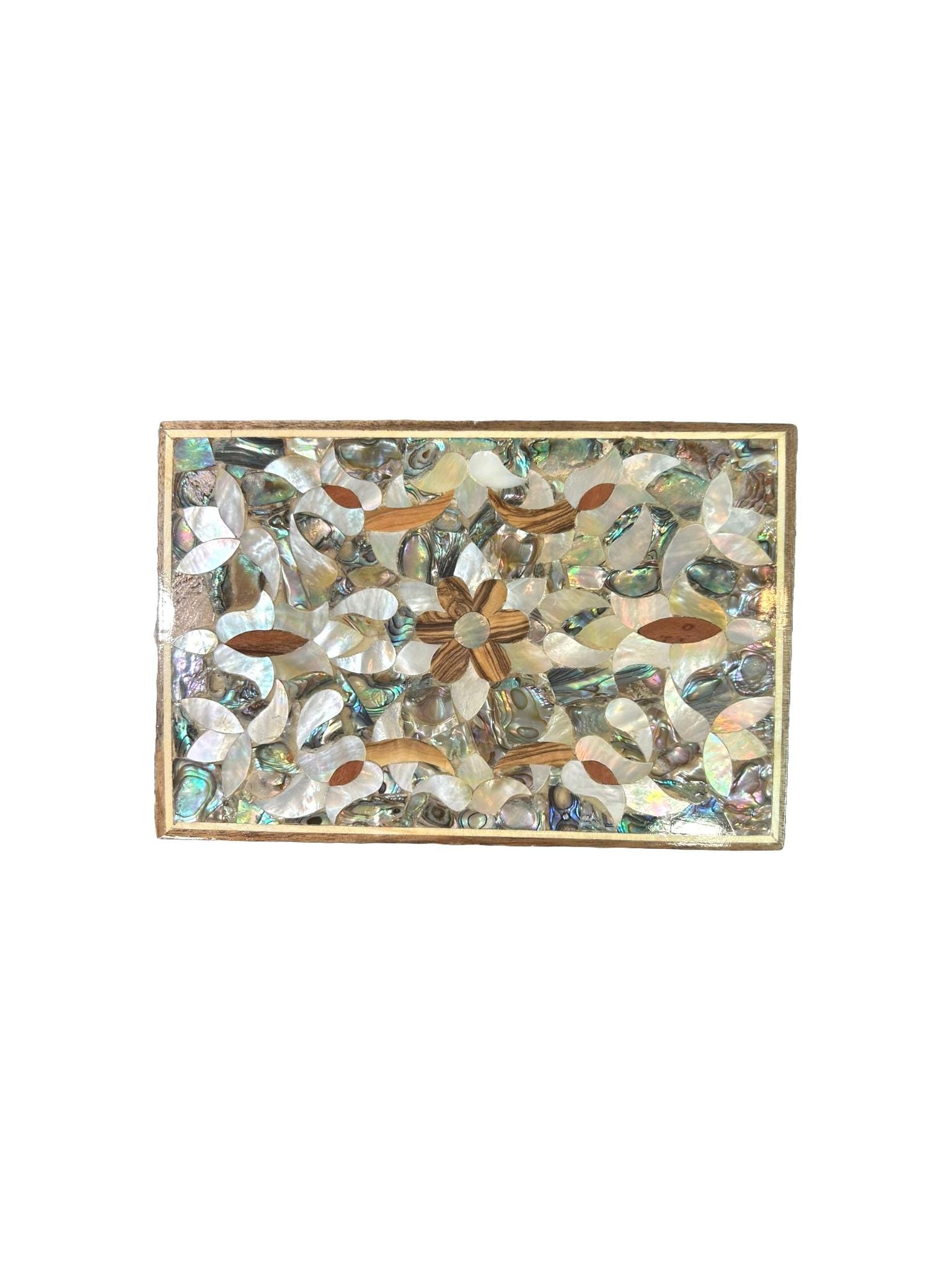 18.5 × 12.5 × 7 cm | Boîte à bijoux tendance en nacre colorée et bois, réalisées à la main | Mosaïque Syrienne