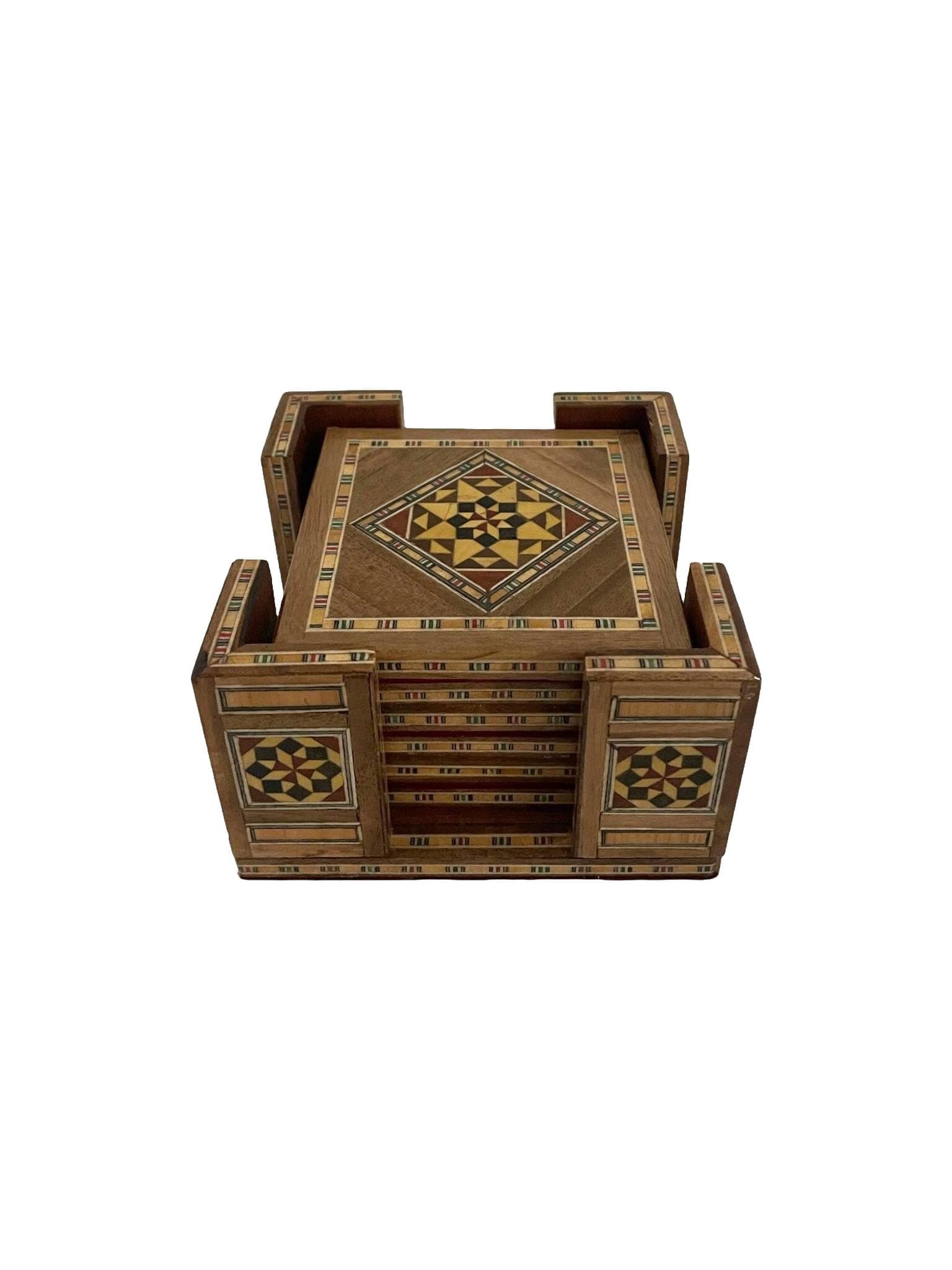 Lot de 6 paires (8,5 x 8,5 cm) de Sous-verres carrés en bois faits main | Artisanat Syrien