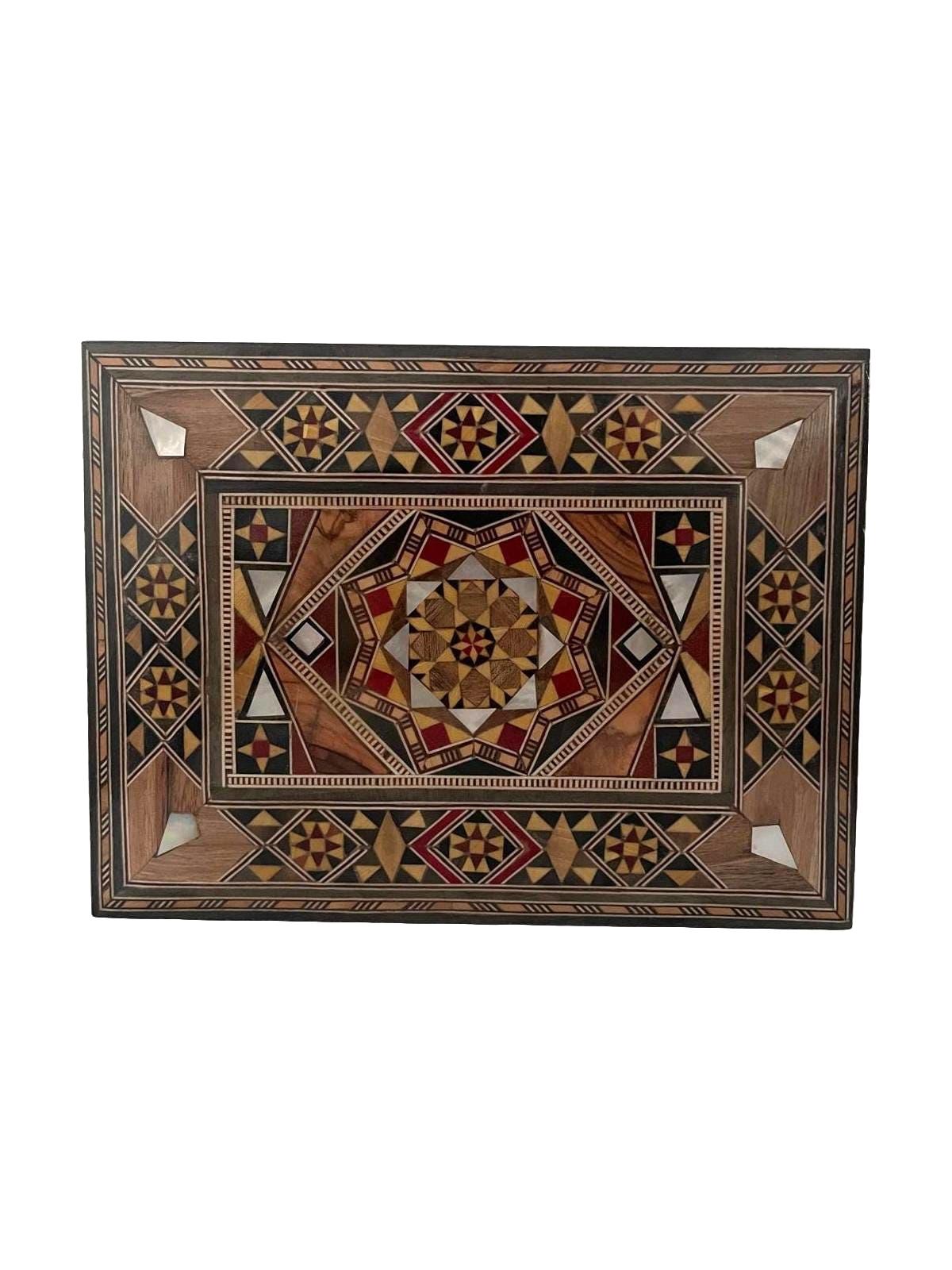 17.2 × 13 × 5 cm | Boîte à bijoux tendance en bois et nacre, réalisées à la main | Mosaïque Syrienne