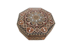 Boîte à bijoux tendance octogonale plane en bois et nacre, incrustée à la main | Mosaïque Syrienne | Taille 21.5 * 21.5 * 7 cm