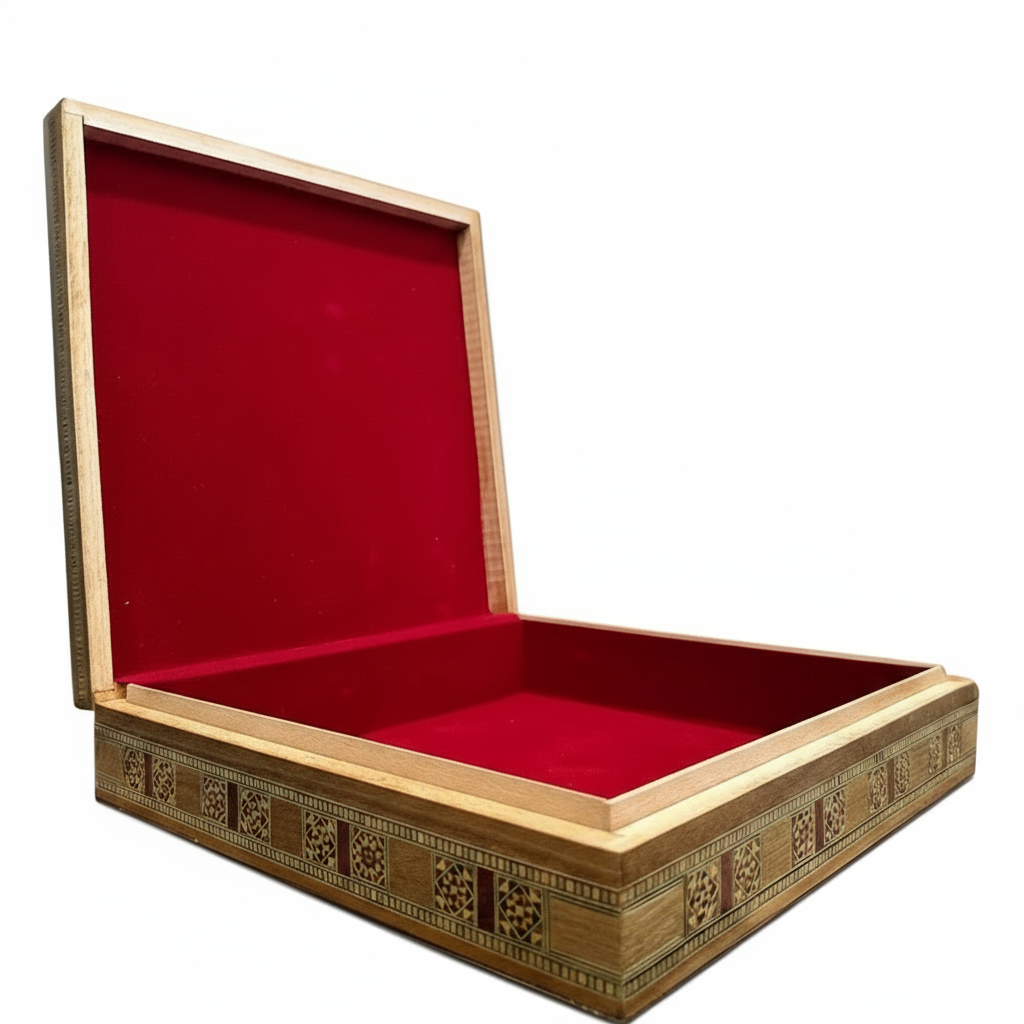 35.5 × 35.5 × 7.9 cm | Grand Coffret décoratif carré en bois et nacre, incrustée à la main | Mosaïque Syrienne