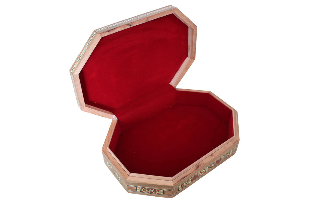 31.5 × 21 × 7 cm | Boîte à bijoux Octagonal tendance en bois et nacre, réalisées à la main | Mosaïque Syrienne