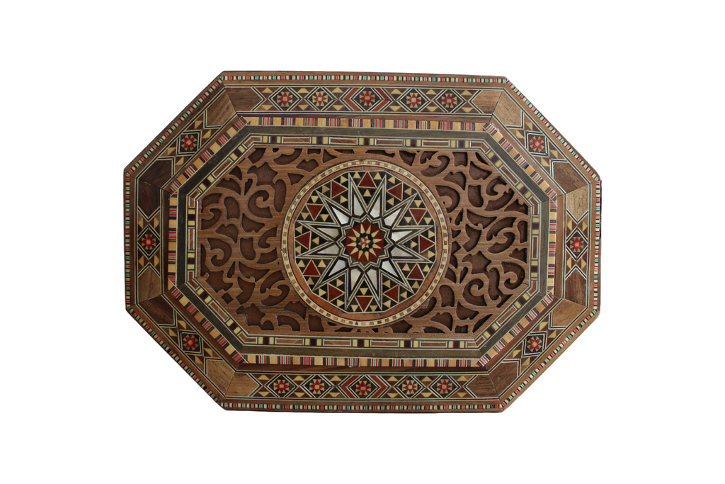 31.5 × 21 × 7 cm | Boîte à bijoux Octagonal tendance en bois et nacre, réalisées à la main | Mosaïque Syrienne