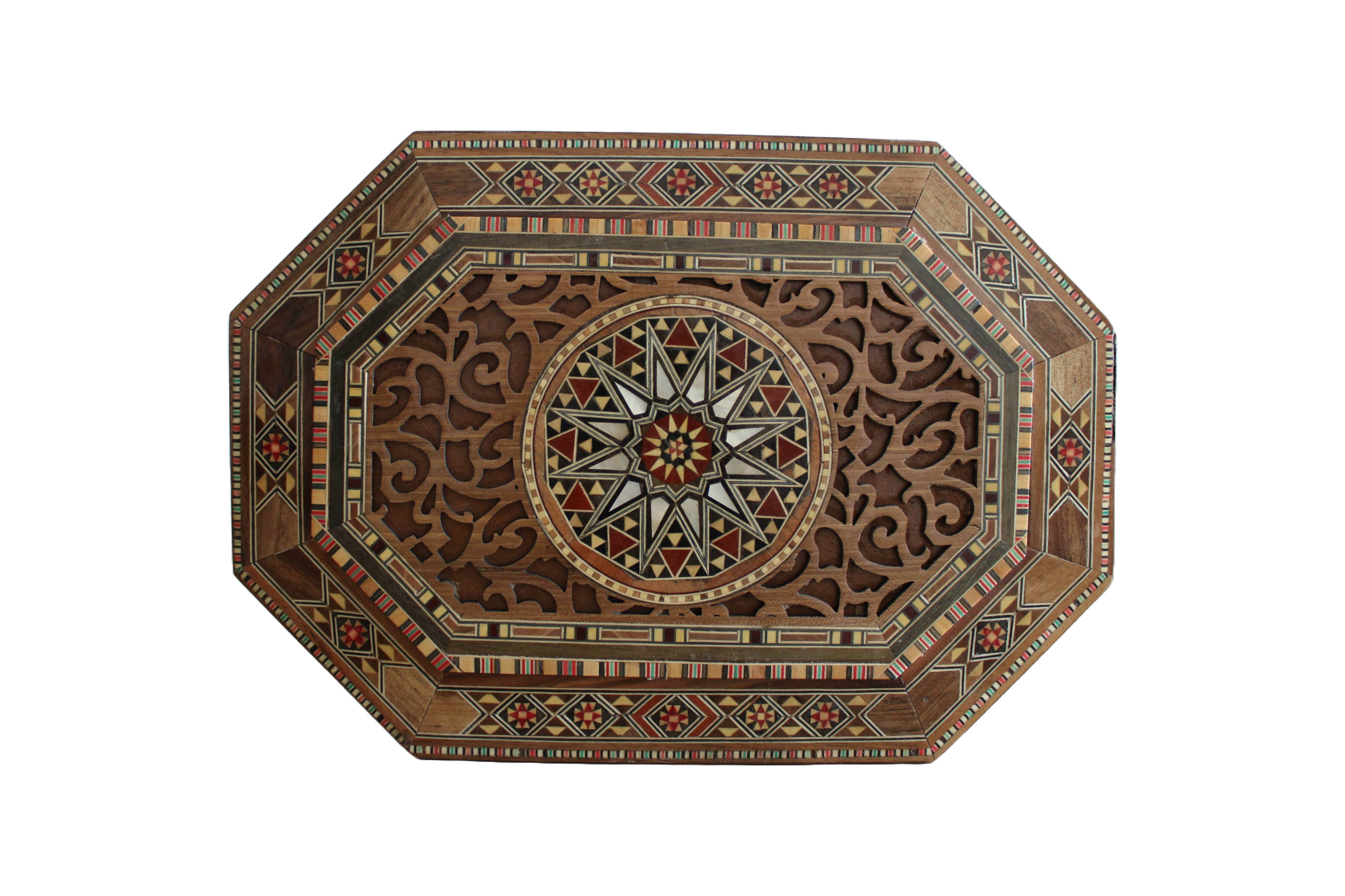 31.5 × 21 × 7 cm | Boîte à bijoux Octagonal tendance en bois et nacre, réalisées à la main | Mosaïque Syrienne