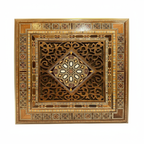 35.5 × 35.5 × 7.9 cm | Grand Coffret décoratif carré en bois et nacre, incrustée à la main | Mosaïque Syrienne